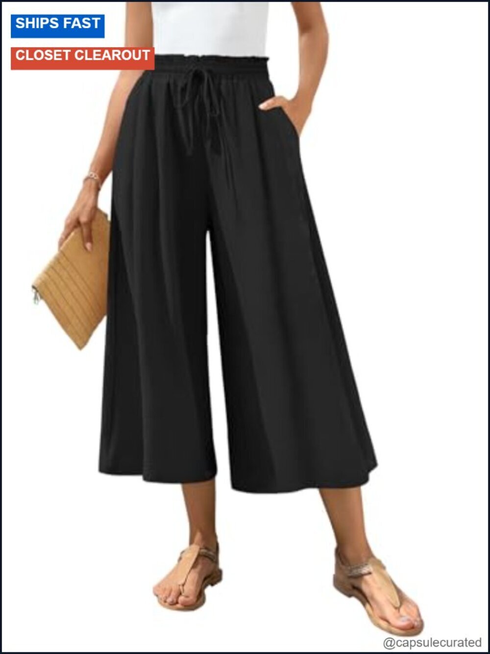 Wide Leg Capri Palazzo Pants Dressy Casual with Pockets